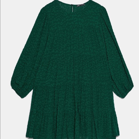 NWOT ZARA TEXTURED TIERED MINI DRESS WITH SLEEVES IN GREEN SIZE XS - Picture 5 of 16